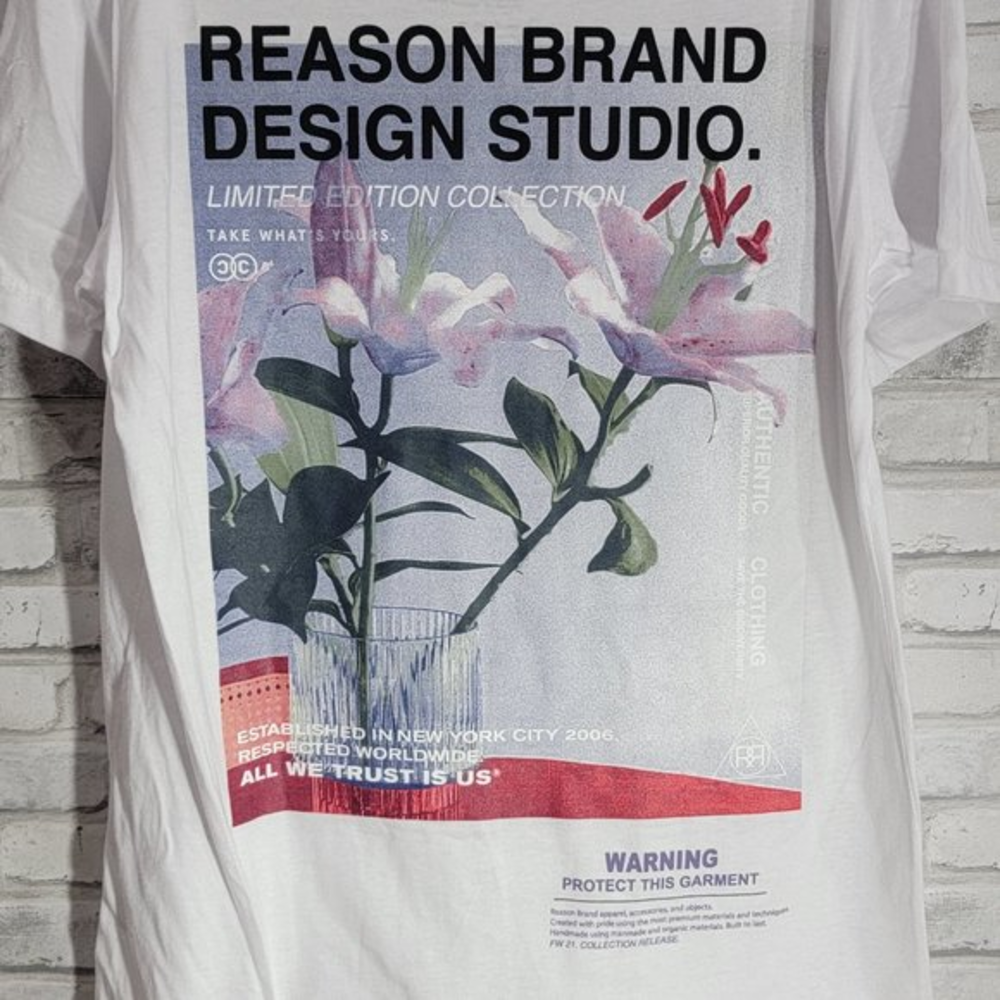 NWT Reason Design Studio Men's Limited Edition "Built‎ To Last" White Tee L New
